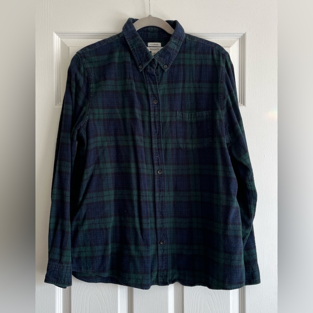 LLBean scotch plaid flannel shirt, relaxed regular.